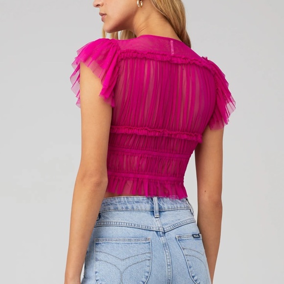 Free People Making Me Smile Ruched Mesh Top - Picture 3 of 11